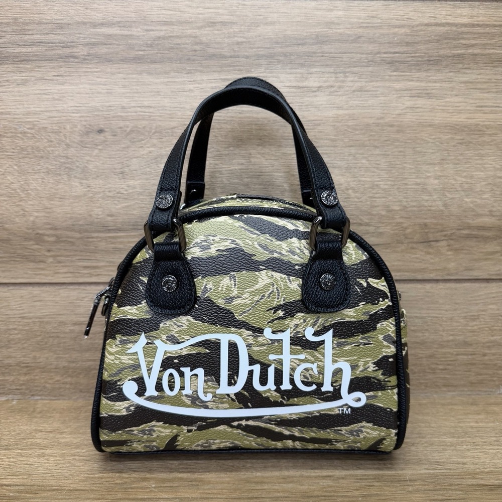 Von Dutch Camo Mini Bowling Bag Crossbody Purse Logo Y2K Grunge NWT